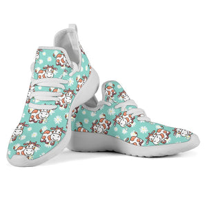 Cartoon Cow And Daisy Flower Print Mesh Knit Shoes GearFrost