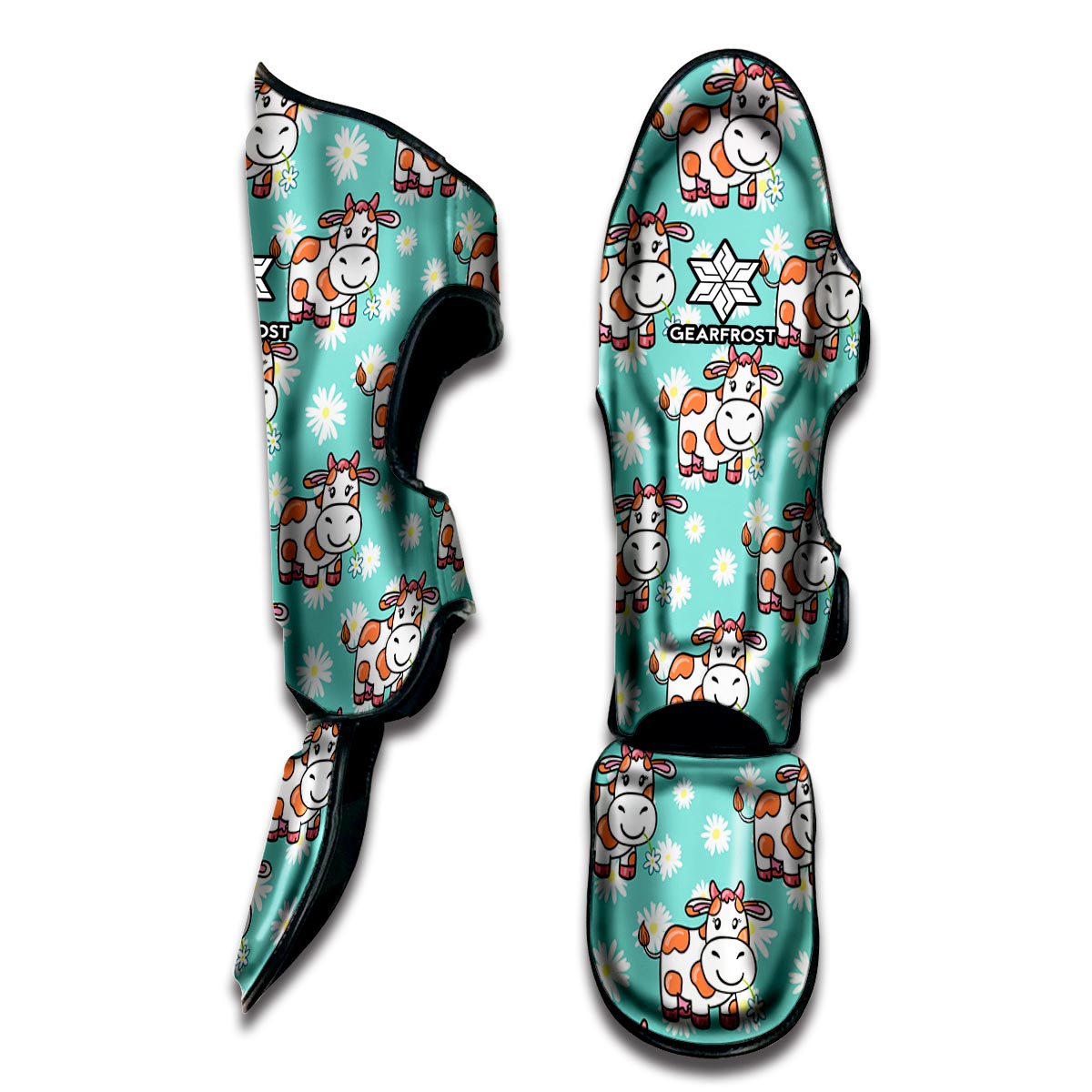 Cartoon Cow And Daisy Flower Print Muay Thai Shin Guard