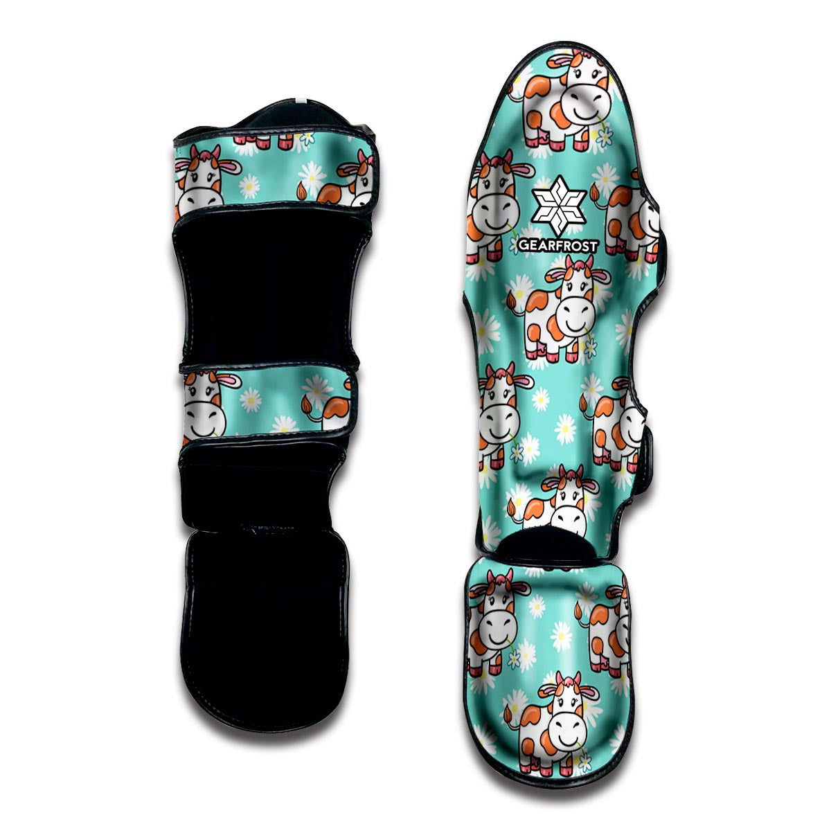 Cartoon Cow And Daisy Flower Print Muay Thai Shin Guard