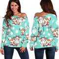 Cartoon Cow And Daisy Flower Print Off The Shoulder Sweatshirt