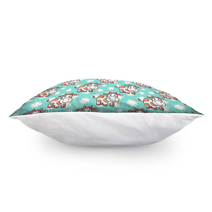 Cartoon Cow And Daisy Flower Print Pillow Cover