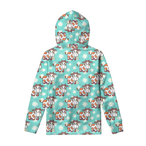 Cartoon Cow And Daisy Flower Print Pullover Hoodie