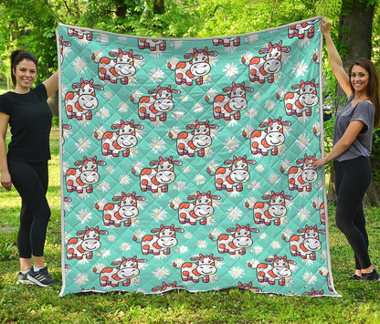 Cartoon Cow And Daisy Flower Print Quilt