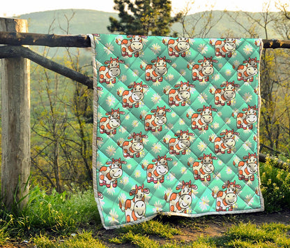 Cartoon Cow And Daisy Flower Print Quilt