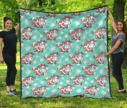 Cartoon Cow And Daisy Flower Print Quilt