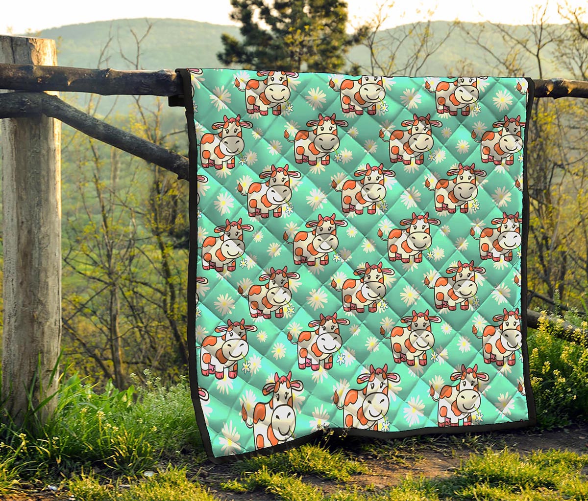Cartoon Cow And Daisy Flower Print Quilt