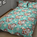 Cartoon Cow And Daisy Flower Print Quilt Bed Set