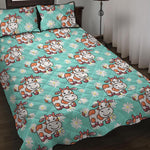 Cartoon Cow And Daisy Flower Print Quilt Bed Set