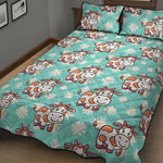 Cartoon Cow And Daisy Flower Print Quilt Bed Set