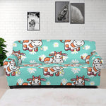 Cartoon Cow And Daisy Flower Print Sofa Cover