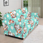 Cartoon Cow And Daisy Flower Print Sofa Cover