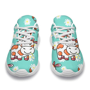 Cartoon Cow And Daisy Flower Print Sport Shoes GearFrost