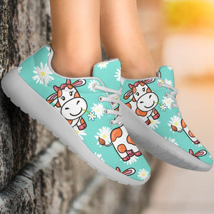 Cartoon Cow And Daisy Flower Print Sport Shoes GearFrost