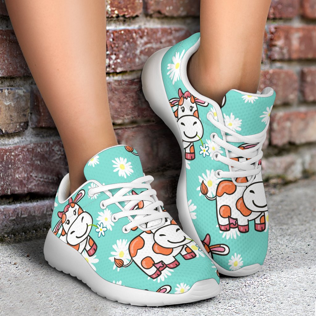 Cartoon Cow And Daisy Flower Print Sport Shoes GearFrost