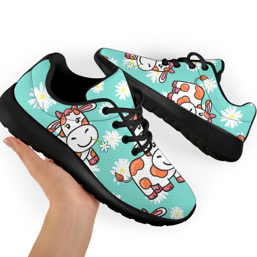 Cartoon Cow And Daisy Flower Print Sport Shoes GearFrost