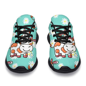 Cartoon Cow And Daisy Flower Print Sport Shoes GearFrost