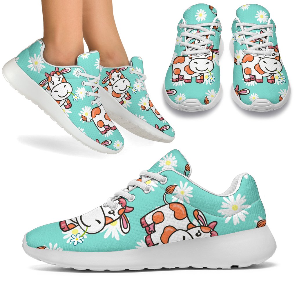 Cartoon Cow And Daisy Flower Print Sport Shoes GearFrost