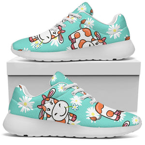 Cartoon Cow And Daisy Flower Print Sport Shoes GearFrost