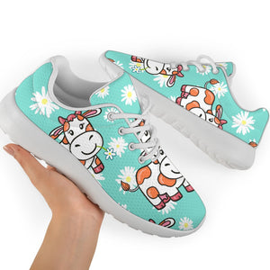 Cartoon Cow And Daisy Flower Print Sport Shoes GearFrost