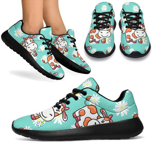 Cartoon Cow And Daisy Flower Print Sport Shoes GearFrost