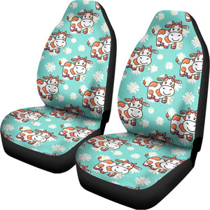 Cartoon Cow And Daisy Flower Print Universal Fit Car Seat Covers