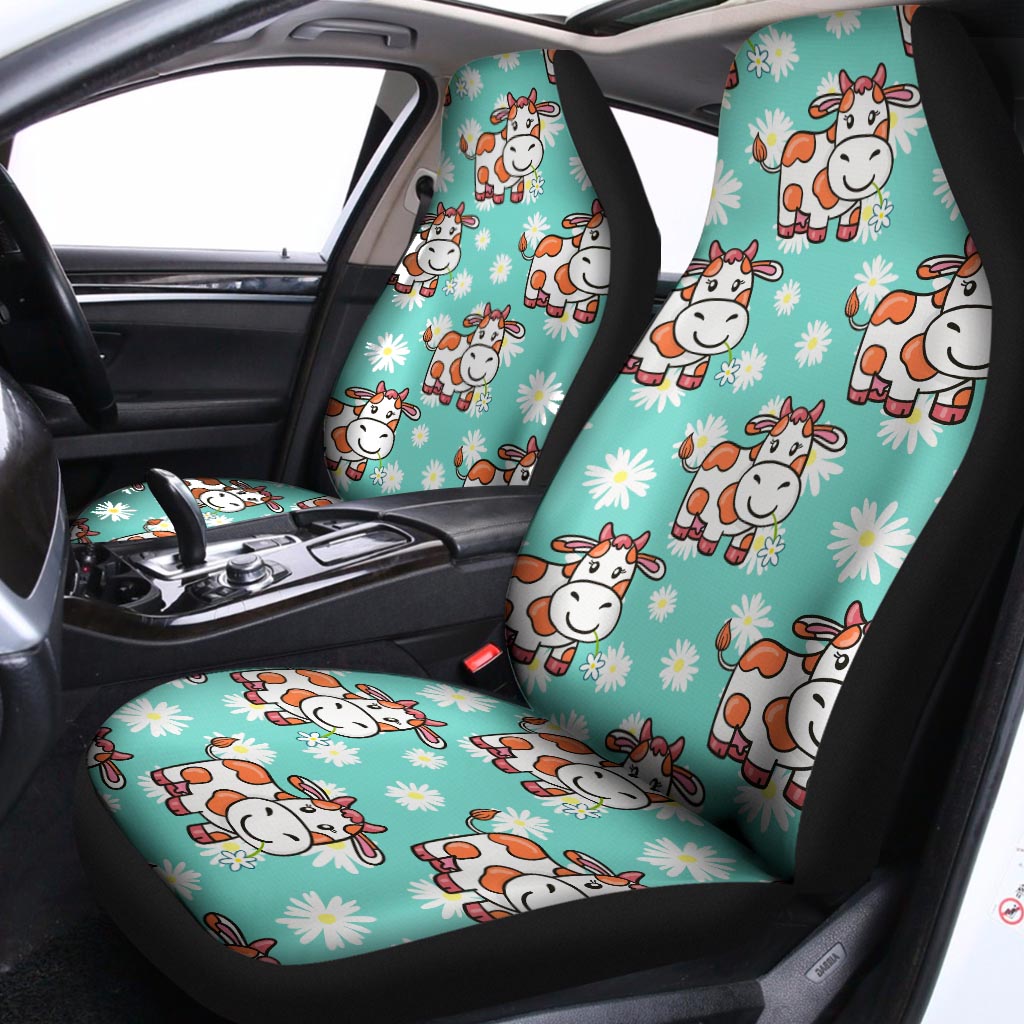 Cartoon Cow And Daisy Flower Print Universal Fit Car Seat Covers