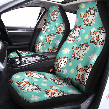 Cartoon Cow And Daisy Flower Print Universal Fit Car Seat Covers