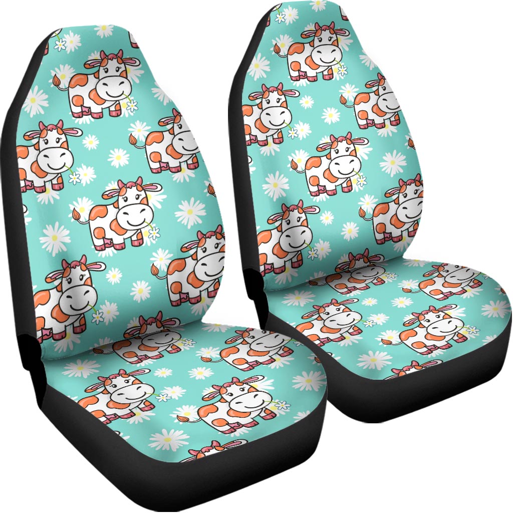 Cartoon Cow And Daisy Flower Print Universal Fit Car Seat Covers