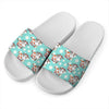 Cartoon Cow And Daisy Flower Print White Slide Sandals