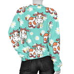 Cartoon Cow And Daisy Flower Print Women's Crewneck Sweatshirt GearFrost