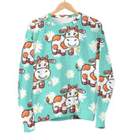 Cartoon Cow And Daisy Flower Print Women's Crewneck Sweatshirt GearFrost