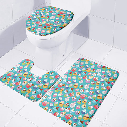 Cartoon Cupcake Pattern Print 3 Piece Bath Mat Set