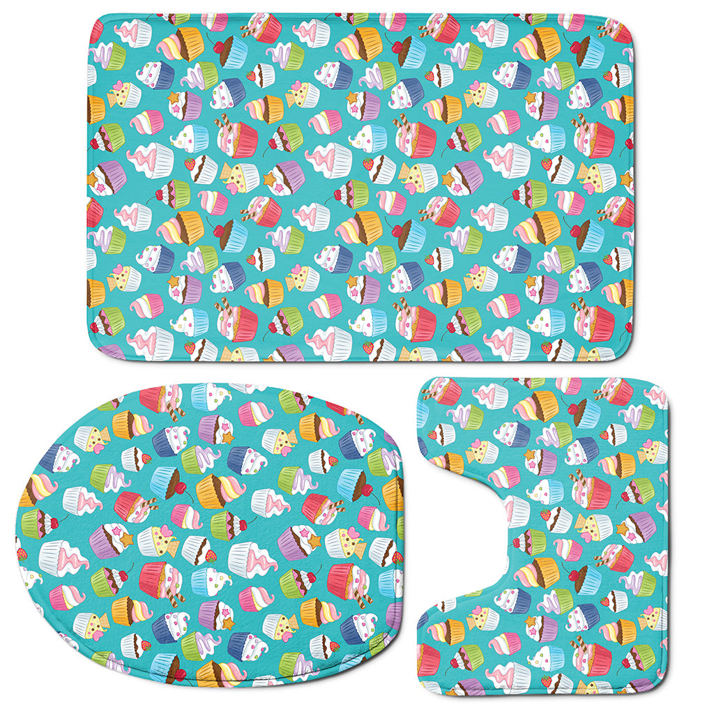 Cartoon Cupcake Pattern Print 3 Piece Bath Mat Set