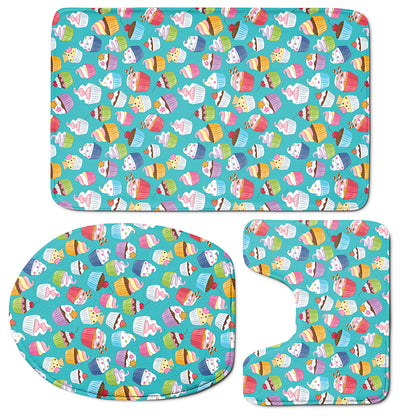 Cartoon Cupcake Pattern Print 3 Piece Bath Mat Set