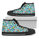 Cartoon Cupcake Pattern Print Black High Top Shoes