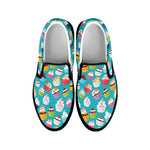 Cartoon Cupcake Pattern Print Black Slip On Shoes