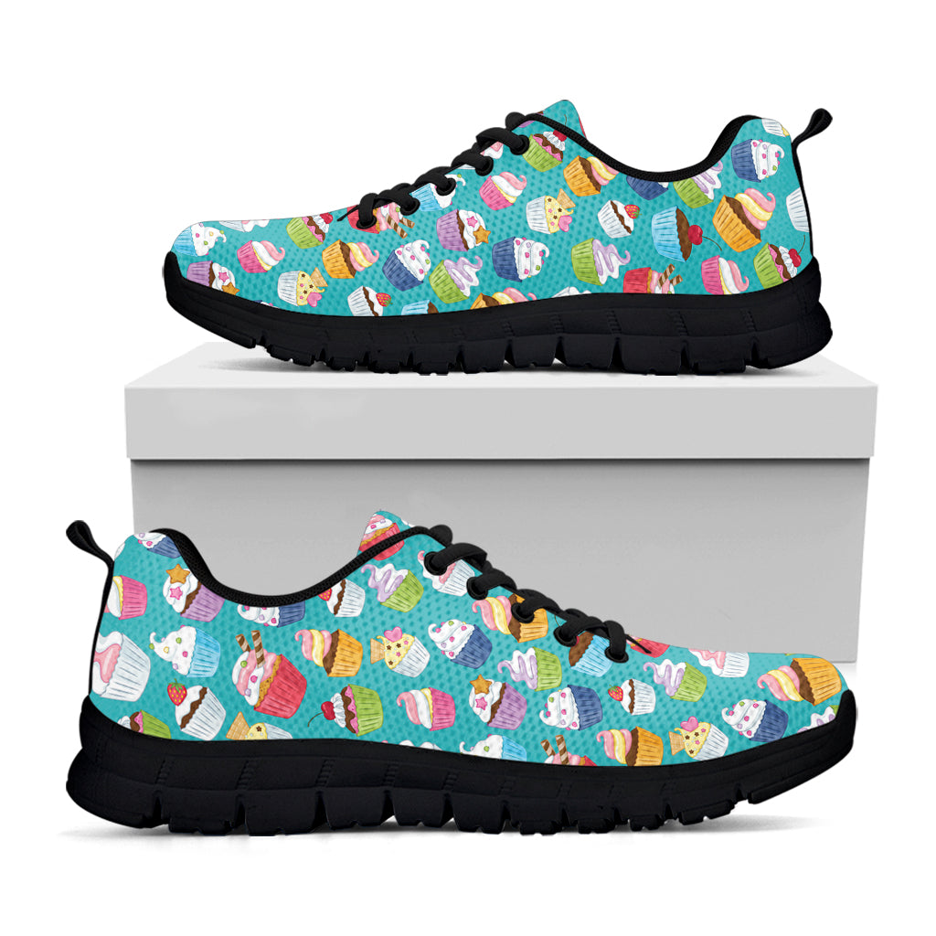 Cartoon Cupcake Pattern Print Black Sneakers