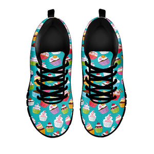 Cartoon Cupcake Pattern Print Black Sneakers