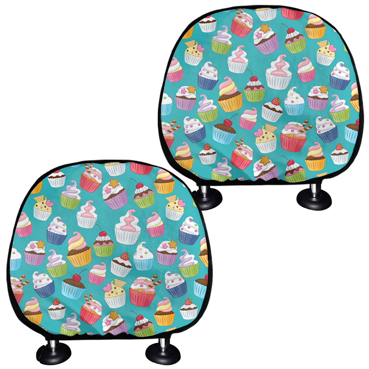 Cartoon Cupcake Pattern Print Car Headrest Covers