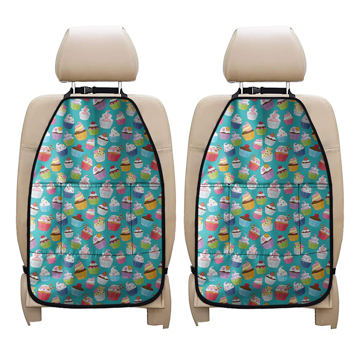 Cartoon Cupcake Pattern Print Car Seat Organizers