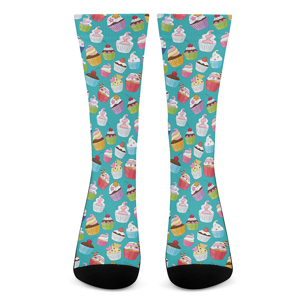 Cartoon Cupcake Pattern Print Crew Socks