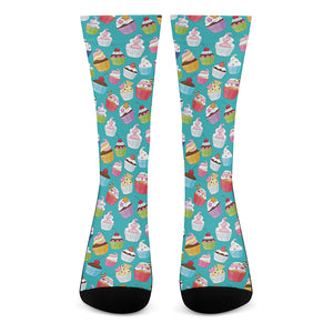 Cartoon Cupcake Pattern Print Crew Socks