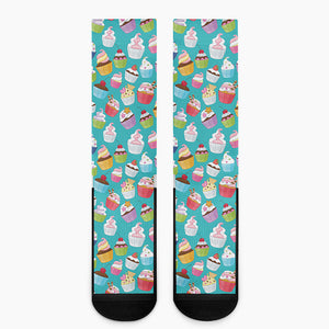 Cartoon Cupcake Pattern Print Crew Socks