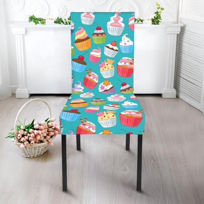 Cartoon Cupcake Pattern Print Dining Chair Slipcover