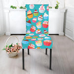 Cartoon Cupcake Pattern Print Dining Chair Slipcover