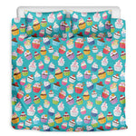 Cartoon Cupcake Pattern Print Duvet Cover Bedding Set