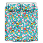 Cartoon Cupcake Pattern Print Duvet Cover Bedding Set