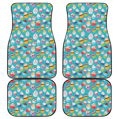 Cartoon Cupcake Pattern Print Front and Back Car Floor Mats