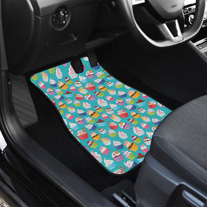 Cartoon Cupcake Pattern Print Front and Back Car Floor Mats