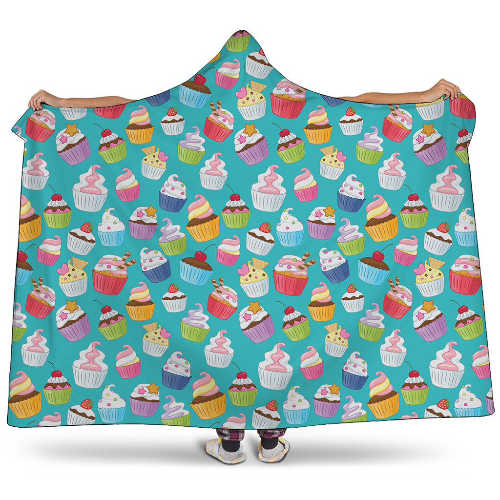 Cartoon Cupcake Pattern Print Hooded Blanket